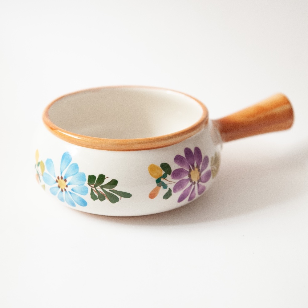 Vintage FTD Handled Floral Ceramic Succulent Plant Pot | Handpainted in Portugal